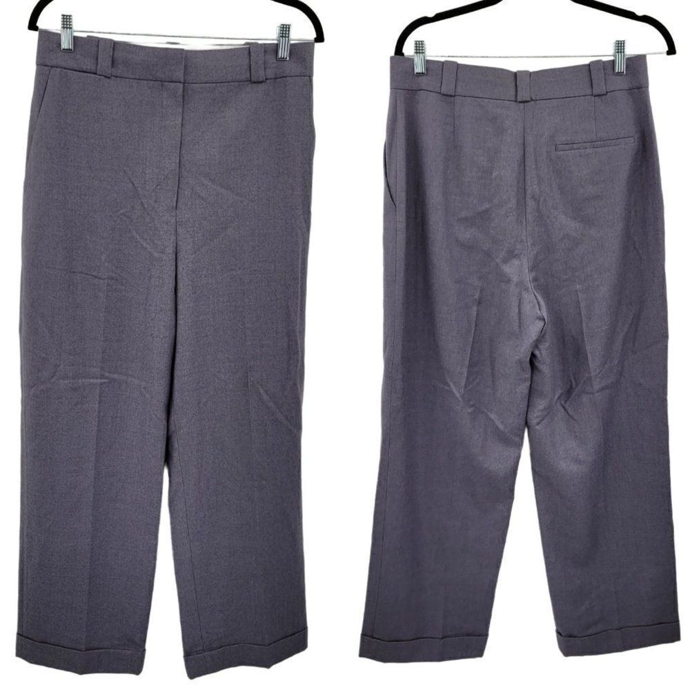 Theory Pants 100% Virgin Wool High Rise Straight Leg‎ Cuffed Flat Front Lilac 10